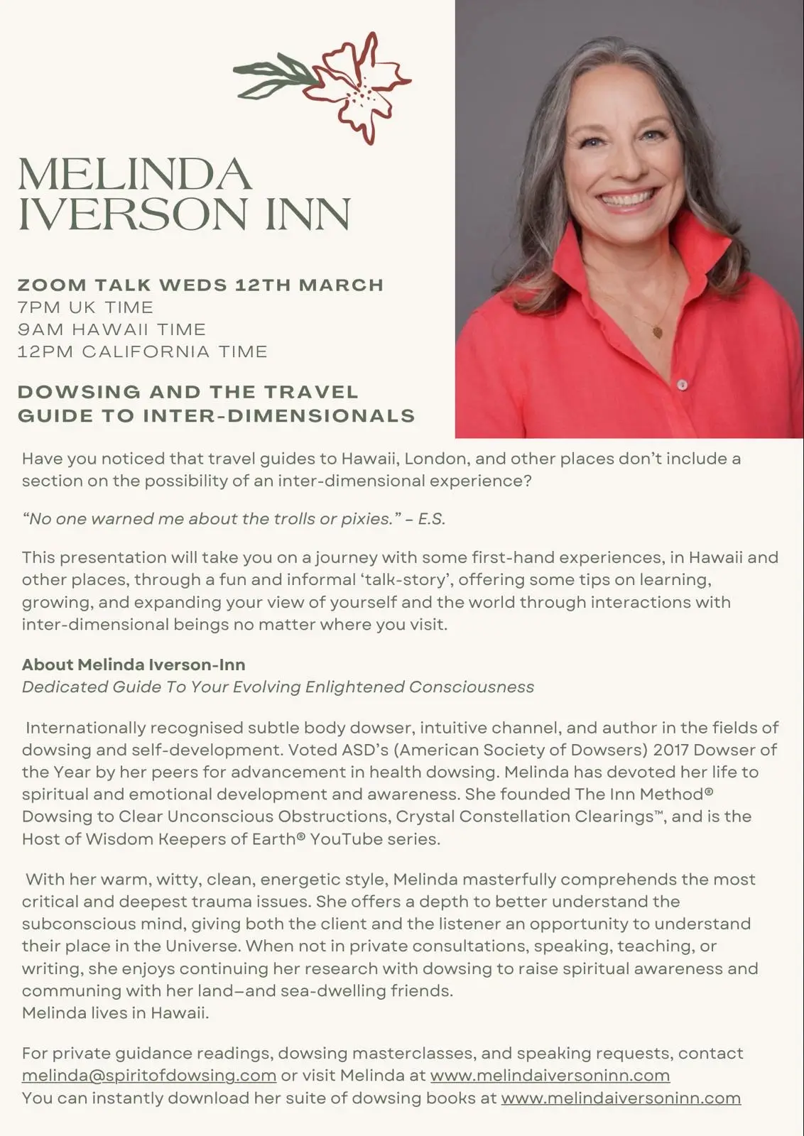 Melinda Iverson Inn Zoom Talk: dowsing and the travel guide to inter-dimensionals